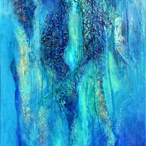 BLAU mit GRÜN, Acryl mit Strukturpaste und Marmormehl auf Leinwand, 40 x 80 cm, 2026